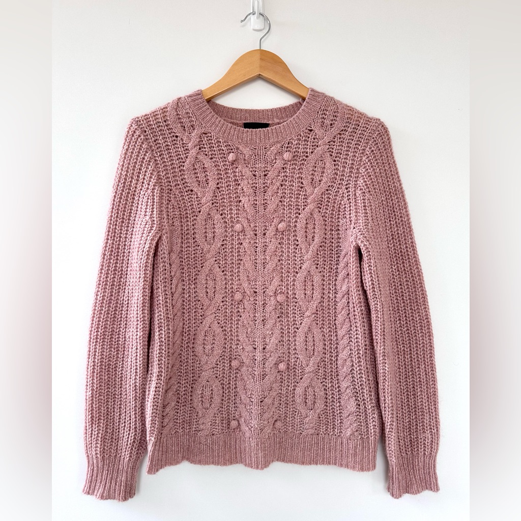 J. Crew Dusty Rose Cable Knit Crewneck Sweater